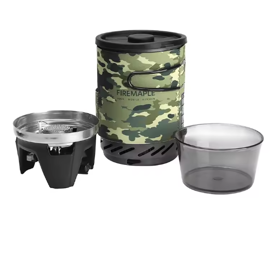 Draagbaar Camping Kooksysteem – Gasbrander met Warmtewisselaar, Pan en Kom voor Outdoor Gebruik