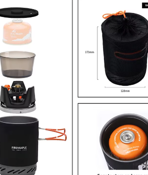 Draagbaar Camping Kooksysteem – Gasbrander met Warmtewisselaar, Pan en Kom voor Outdoor Gebruik