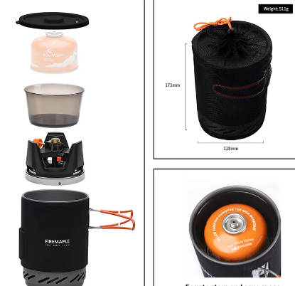 Draagbaar Camping Kooksysteem – Gasbrander met Warmtewisselaar, Pan en Kom voor Outdoor Gebruik
