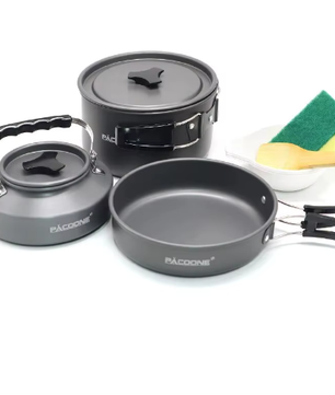 Draagbare Camping Pannenset – Compacte Outdoor Kookset met Pot, Waterkoker en Servies