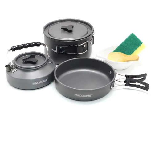 Draagbare Camping Pannenset – Compacte Outdoor Kookset met Pot, Waterkoker en Servies