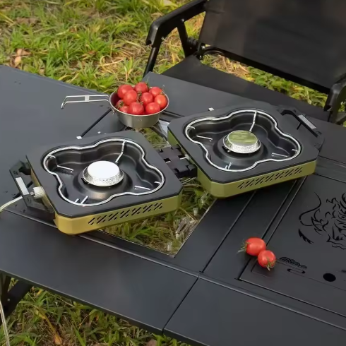 Draagbaar Camping Gasfornuis – Dubbele Brander Kooktoestel met Hoge Vuurkracht en Opvouwbaar Design