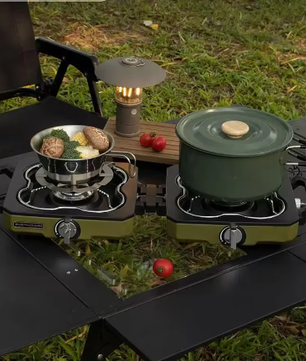 Draagbaar Camping Gasfornuis – Dubbele Brander Kooktoestel met Hoge Vuurkracht en Opvouwbaar Design