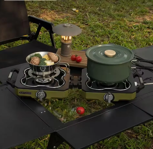Draagbaar Camping Gasfornuis – Dubbele Brander Kooktoestel met Hoge Vuurkracht en Opvouwbaar Design