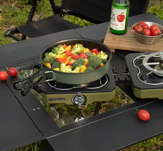 Draagbaar Camping Gasfornuis – Dubbele Brander Kooktoestel met Hoge Vuurkracht en Opvouwbaar Design
