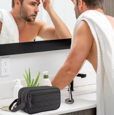 Toilettas voor Mannen – Compacte Reistas met Rits en Molle Systeem voor Scheren en Hygiëne