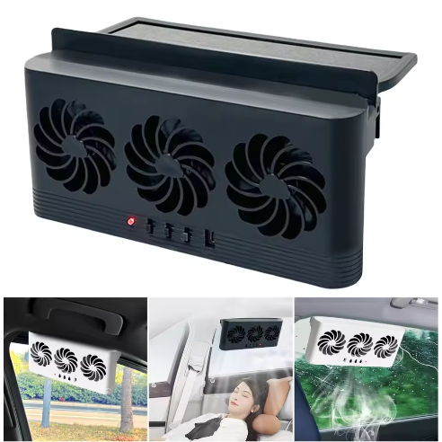 Auto Ventilator op Zonne-energie – 3 Ventilatoren, Raamventilatie met USB en Geurverwijdering
