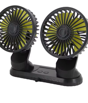 Auto Ventilator Dubbele Kop – 3 Snelheden, 360° Draaibaar, USB en 12V/24V Compatibel