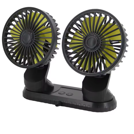 Auto Ventilator Dubbele Kop – 3 Snelheden, 360° Draaibaar, USB en 12V/24V Compatibel