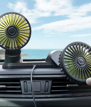 Auto Ventilator Dubbele Kop – 3 Snelheden, 360° Draaibaar, USB en 12V/24V Compatibel