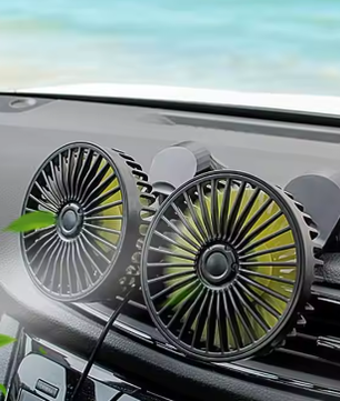 Auto Ventilator Dubbele Kop – 3 Snelheden, 360° Draaibaar, USB en 12V/24V Compatibel