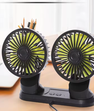 Auto Ventilator Dubbele Kop – 3 Snelheden, 360° Draaibaar, USB en 12V/24V Compatibel