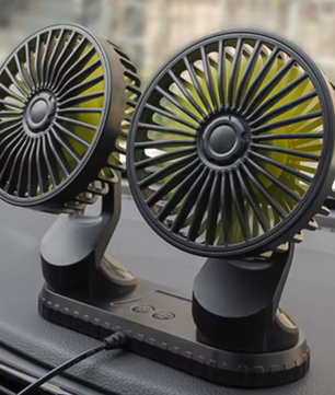 Auto Ventilator Dubbele Kop – 3 Snelheden, 360° Draaibaar, USB en 12V/24V Compatibel