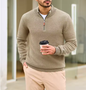 Heren Trui 1/4 Rits – Gebreid Katoen, Lange Mouw, Warm en Casual Business