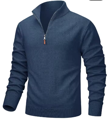 Heren Trui 1/4 Rits – Gebreid Katoen, Lange Mouw, Warm en Casual Business