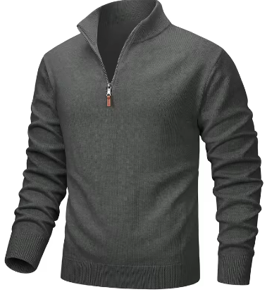 Heren Trui 1/4 Rits – Gebreid Katoen, Lange Mouw, Warm en Casual Business