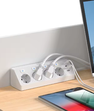 Desktop Stekkerdoos met USB en Individuele Schakelaars – 2 m Verlengsnoer