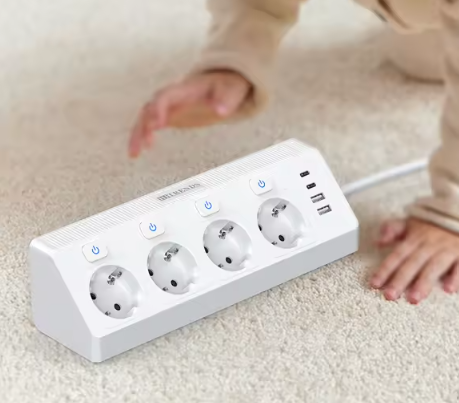 Desktop Stekkerdoos met USB en Individuele Schakelaars – 2 m Verlengsnoer