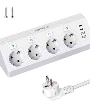 Desktop Stekkerdoos met USB en Individuele Schakelaars – 2 m Verlengsnoer