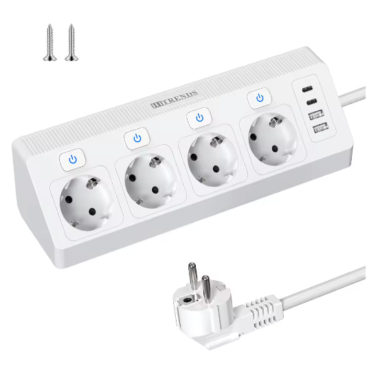 Desktop Stekkerdoos met USB en Individuele Schakelaars – 2 m Verlengsnoer