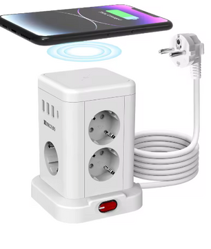 Stekkerdoos met Draadloos Opladen en USB – Desktop Stopcontact met 2 m Kabel