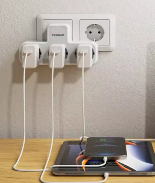 3-voudige Wandstekkerdoos met Overbelastingsbeveiliging Compact