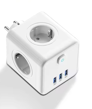 Stekkerdoos Kubus met 4 Stopcontacten en 3 USB Snelladen
