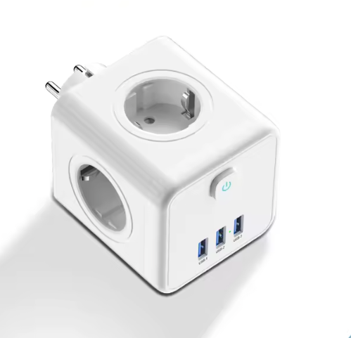 Stekkerdoos Kubus met 4 Stopcontacten en 3 USB Snelladen