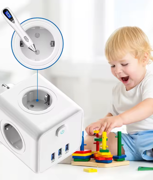 Stekkerdoos Kubus met 4 Stopcontacten en 3 USB Snelladen