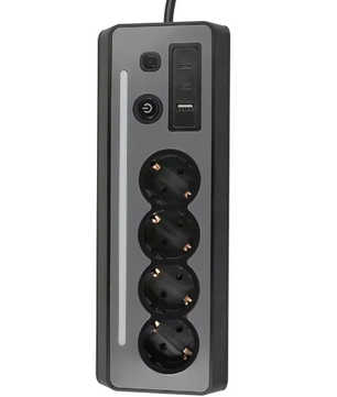 Stekkerdoos met 4 Stopcontacten, USB en Type-C met Schakelaar
