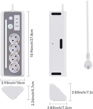 Stekkerdoos met 4 Stopcontacten, USB en Type-C met Schakelaar