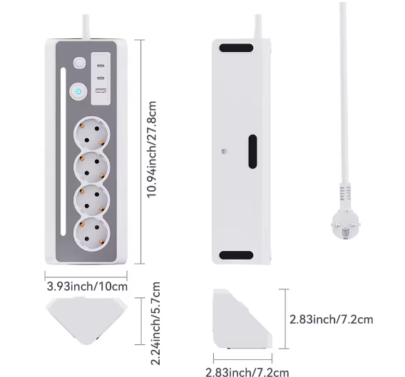 Stekkerdoos met 4 Stopcontacten, USB en Type-C met Schakelaar