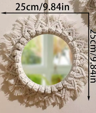 Macramé Spiegel Wanddecoratie – Boho Geweven Muurspiegel met Kwastjes voor Woonkamer en Slaapkamer