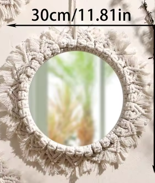 Macramé Spiegel Wanddecoratie – Boho Geweven Muurspiegel met Kwastjes voor Woonkamer en Slaapkamer