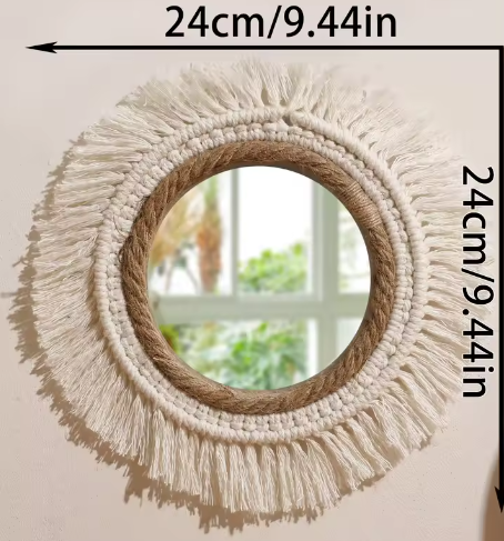 Macramé Spiegel Wanddecoratie – Boho Geweven Muurspiegel met Kwastjes voor Woonkamer en Slaapkamer