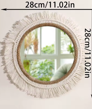 Macramé Spiegel Wanddecoratie – Boho Geweven Muurspiegel met Kwastjes voor Woonkamer en Slaapkamer