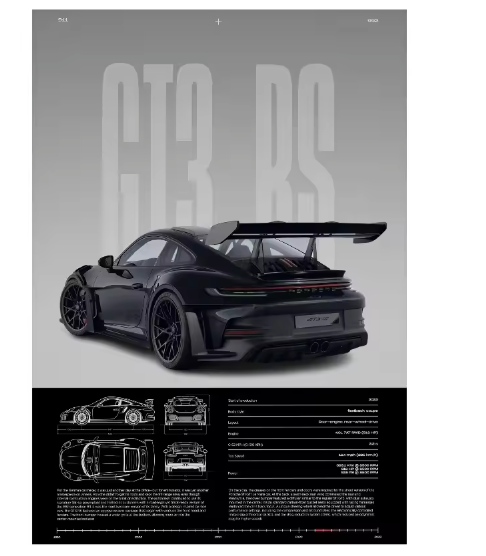 Minimalistische Sportwagen Poster op Canvas – GT3-RS Stijl Supercar Wanddecoratie voor Interieur