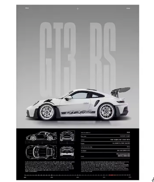 Minimalistische Sportwagen Poster op Canvas – GT3-RS Stijl Supercar Wanddecoratie voor Interieur