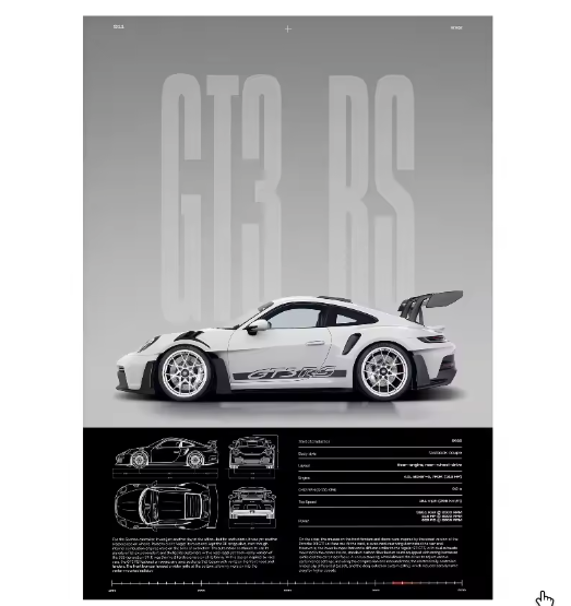 Minimalistische Sportwagen Poster op Canvas – GT3-RS Stijl Supercar Wanddecoratie voor Interieur