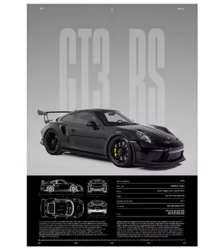 Minimalistische Sportwagen Poster op Canvas – GT3-RS Stijl Supercar Wanddecoratie voor Interieur