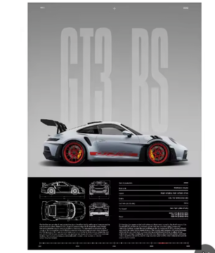 Minimalistische Sportwagen Poster op Canvas – GT3-RS Stijl Supercar Wanddecoratie voor Interieur