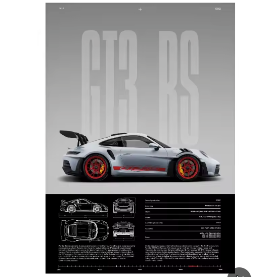 Minimalistische Sportwagen Poster op Canvas – GT3-RS Stijl Supercar Wanddecoratie voor Interieur