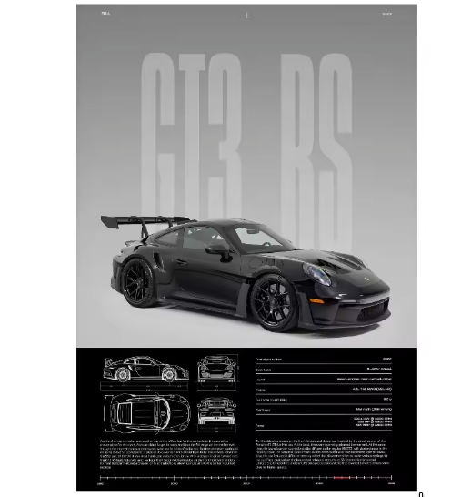 Minimalistische Sportwagen Poster op Canvas – GT3-RS Stijl Supercar Wanddecoratie voor Interieur