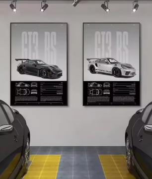 Minimalistische Sportwagen Poster op Canvas – GT3-RS Stijl Supercar Wanddecoratie voor Interieur