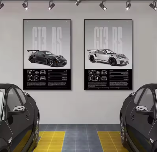 Minimalistische Sportwagen Poster op Canvas – GT3-RS Stijl Supercar Wanddecoratie voor Interieur