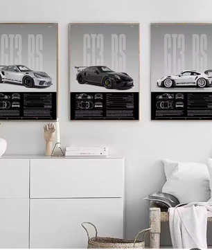 Minimalistische Sportwagen Poster op Canvas – GT3-RS Stijl Supercar Wanddecoratie voor Interieur