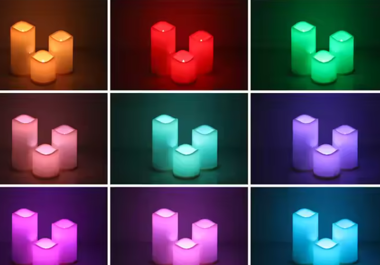 Set van 3 RGB LED Kaarsen – Vlamloze Pijlerkaarsen met Afstandsbediening en Timer