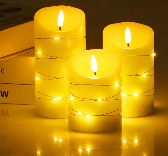Set van 3 LED Kaarsen van Echte Was – Vlamloze Pijlerkaarsen met Afstandsbediening