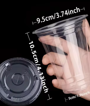 Set van 50 Wegwerp Plastic Bekers met Deksels – 12/16 oz Bekers voor IJskoffie, Smoothies en Koude Drankjes