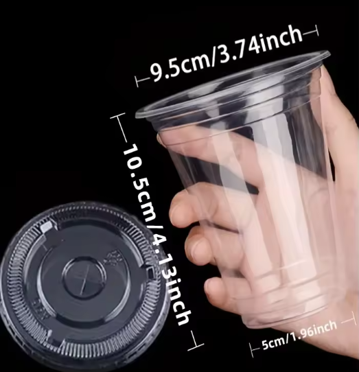 Set van 50 Wegwerp Plastic Bekers met Deksels – 12/16 oz Bekers voor IJskoffie, Smoothies en Koude Drankjes